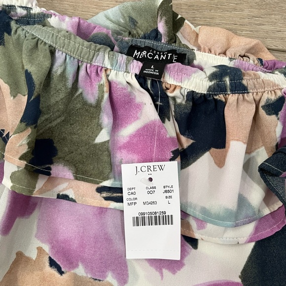 J. CREW MERCANTILE purple & green floral watercolor off the shoulder blouse L - Picture 4 of 11